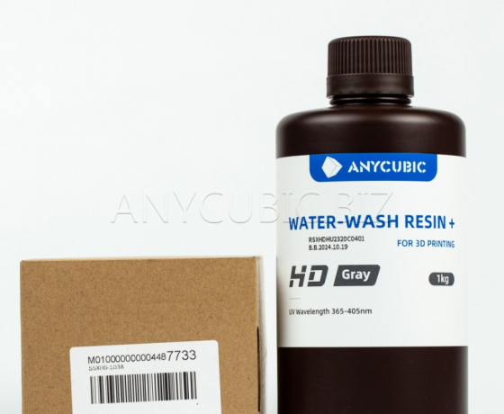 Фото 3 - Сіра HD Фотополімерна Смола що змивається водою | Anycubic Water-Wash Resin+ HD Gray 1кг