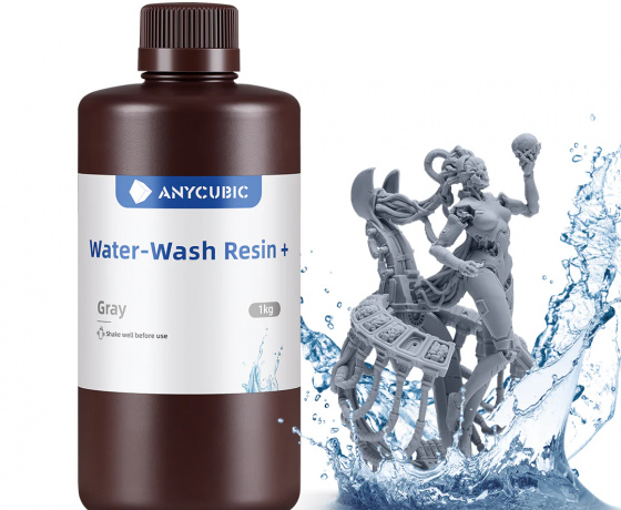 Фото 5 - Серая фотополимерная смывающаяся смола водой | Anycubic Water-Wash Resin+ Gray 1кг