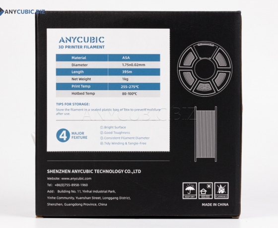 Фото 2 - ASA белый Anycubic Ø1,75 мм Вес: 1 кг